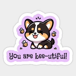 You Are Bee-utiful Cute Tricolor Corgi Sticker